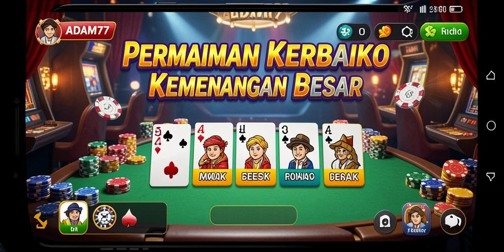 Screenshot utama ADAM77 menampilkan gameplay Kasino yang mendebarkan.