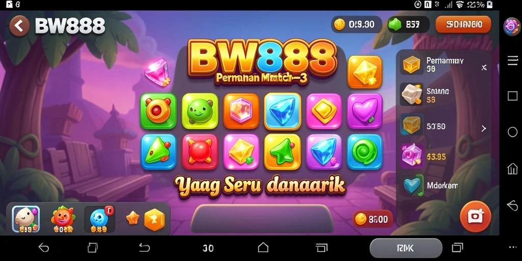 Screenshot gameplay BW888 menampilkan aksi mencocokkan batu berwarna yang seru.