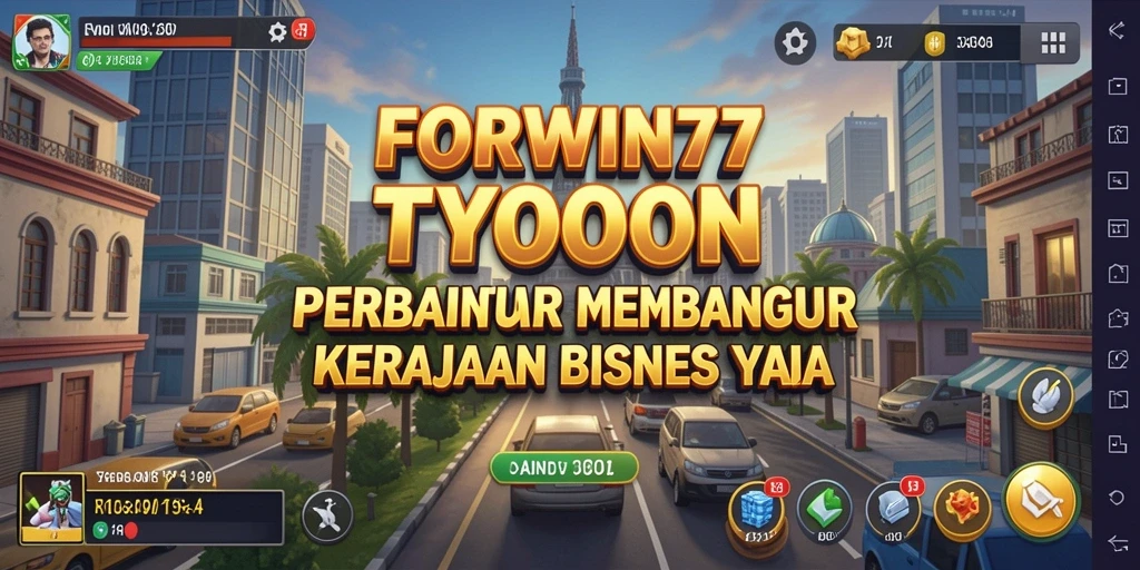 Tampilan gameplay FORWIN77 yang menggambarkan bisnis yang sedang tumbuh.