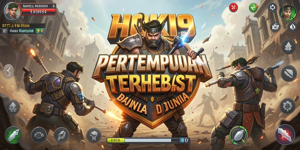 Menampilkan aksi pertempuran seru dalam HOKI9 Battle Royale.