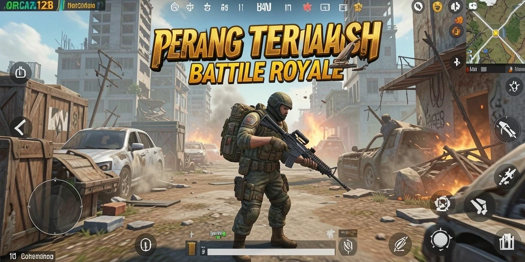 Gameplay ORCA128 yang mendebarkan saat bertarung di arena Battle Royale.