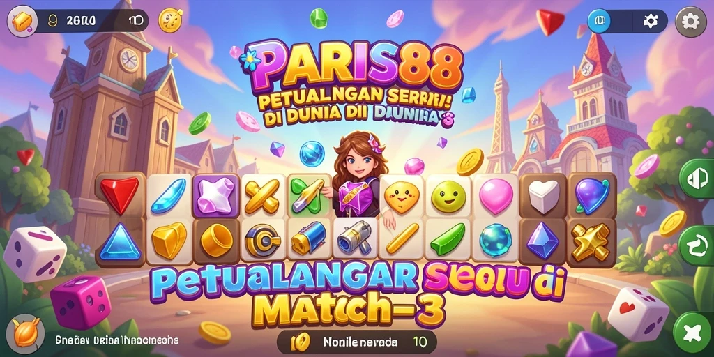 Tampilan screenshot PARIS88 yang menunjukkan momen seru permainan Match-3.
