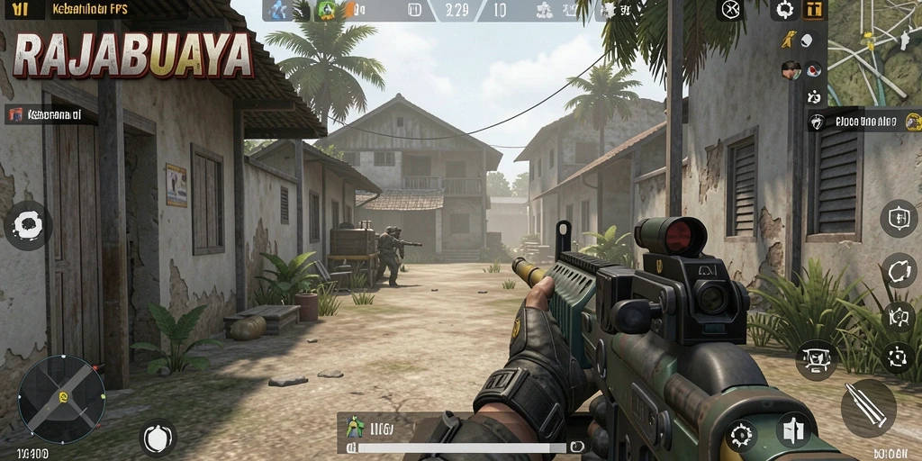 Tangkapan layar menampilkan aksi seru dalam RAJABUAYA dengan gameplay tembak-menembak.