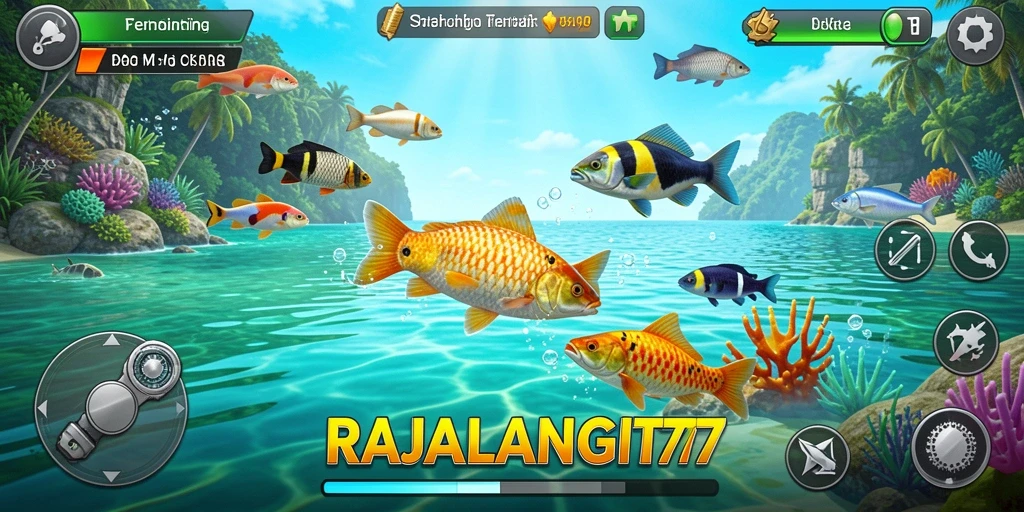 Screenshot gameplay RAJALANGIT77 yang menunjukkan aksi memancing yang seru.